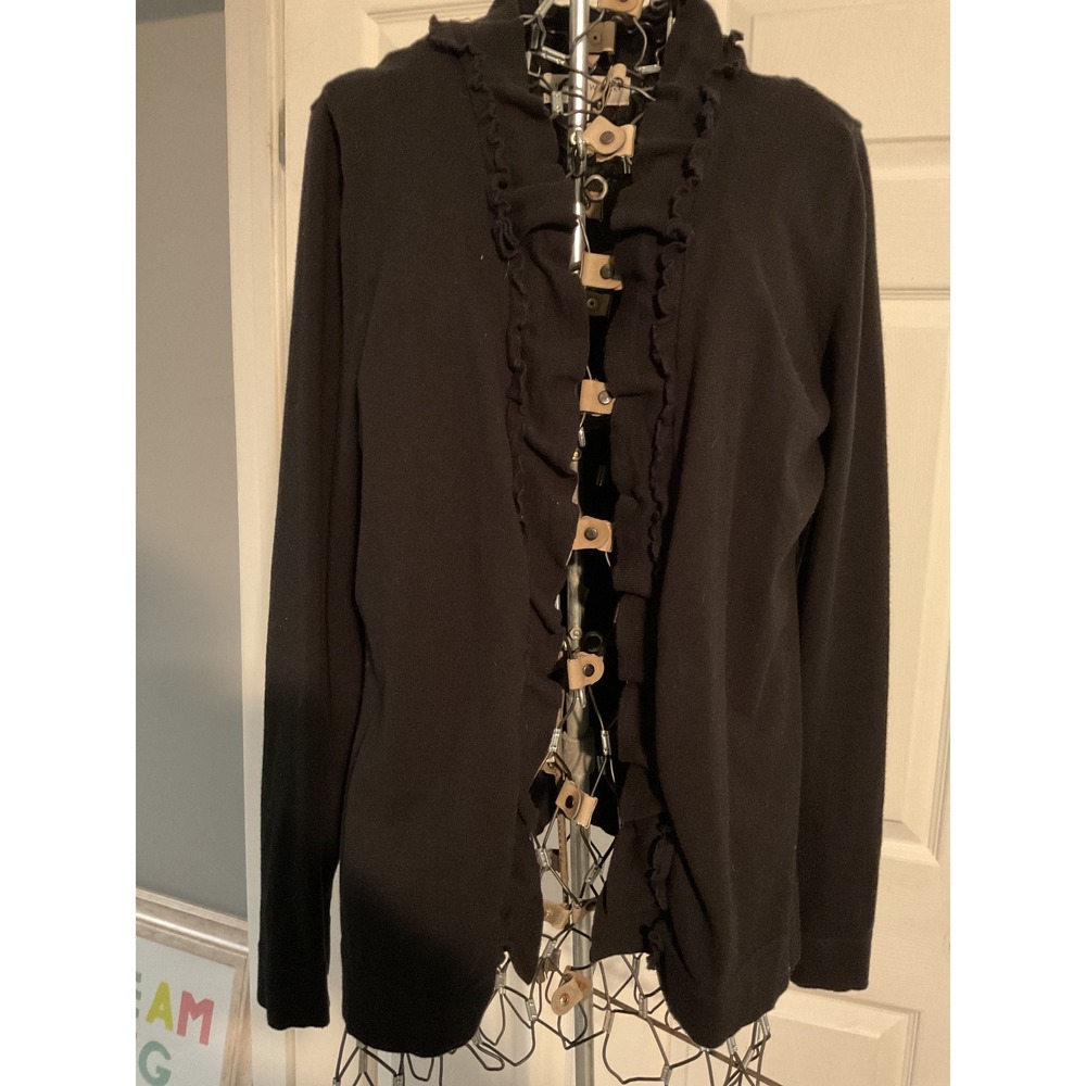 JONES‎ NEW YORK SPORT Black Ruffle Cardigan Sweater Womens Size L